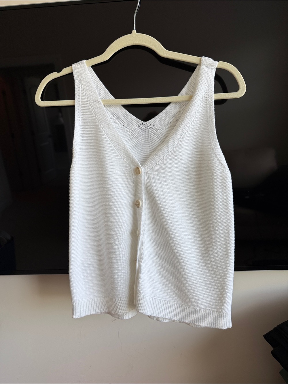 LOFT White Knit Button-Front V-Neck Tank